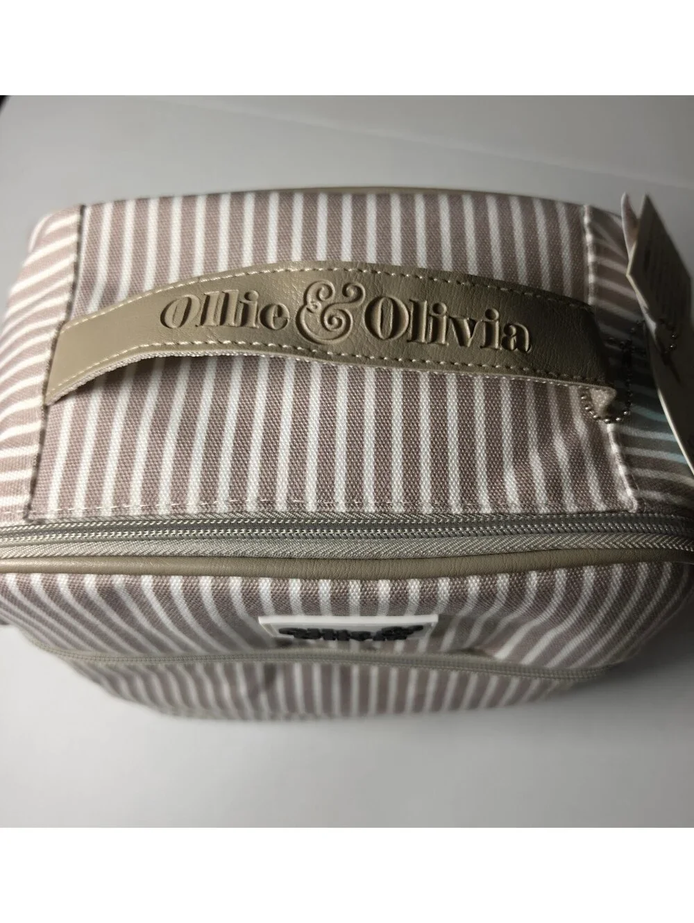 Ollie & Olivia Beige and White Stripe Insulated Lunch Bag